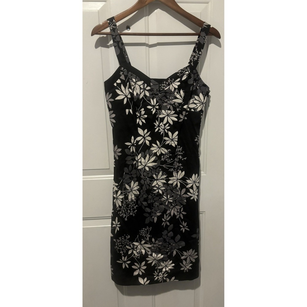 New York & Company Dress Women's Black Gray Floral Mini Size 6 Cotton Flowers